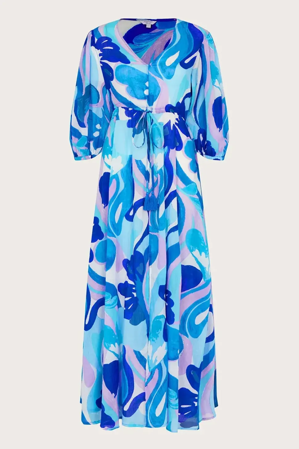 Swirl Print Puff Sleeve Maxi Dress