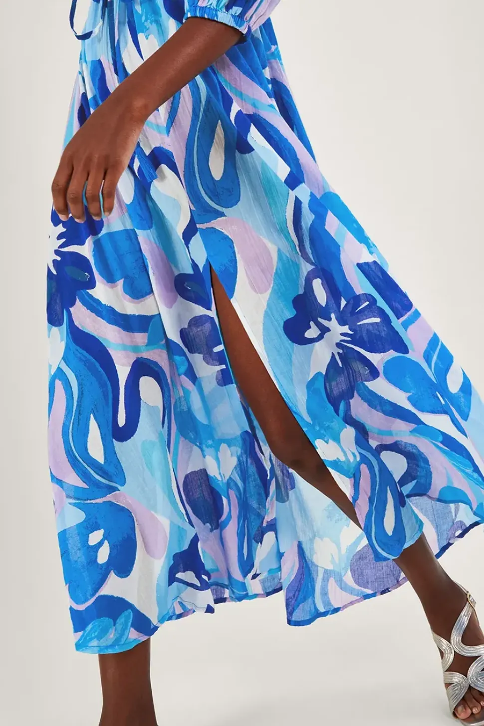 Swirl Print Puff Sleeve Maxi Dress