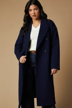 Tab Back Detail Faux Wool Double Breasted Midi Coat