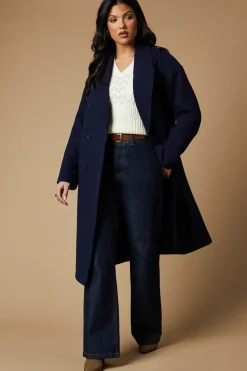 Tab Back Detail Faux Wool Double Breasted Midi Coat