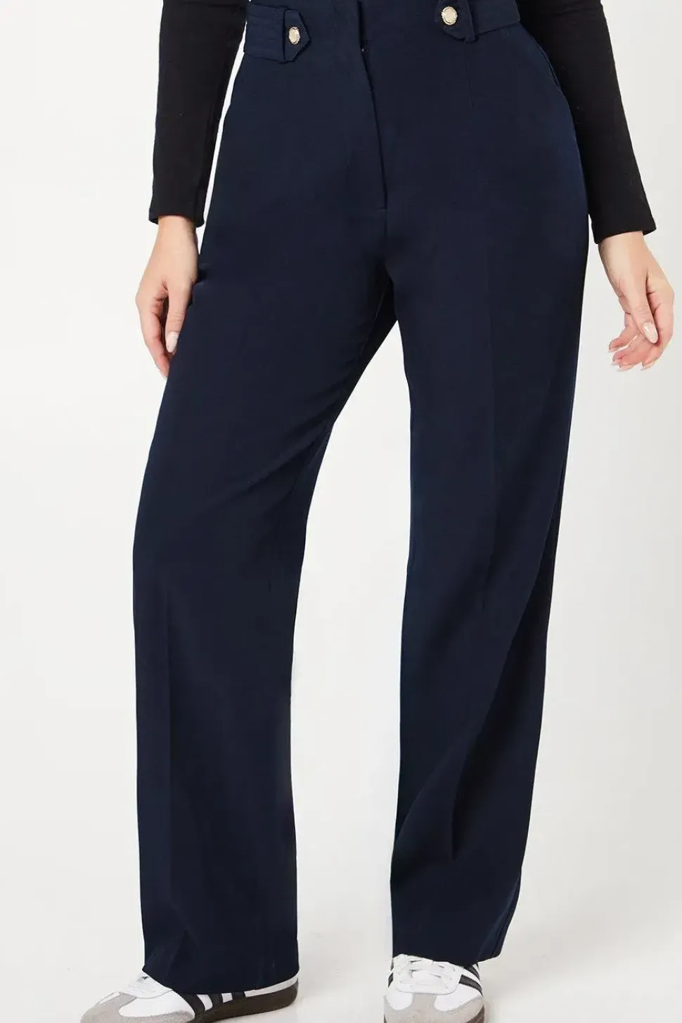 Tab Belted Straight Leg Trouser