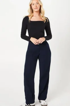 Tab Belted Straight Leg Trouser