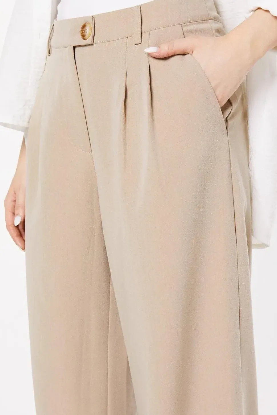 Tab Detail Wide Leg Trouser