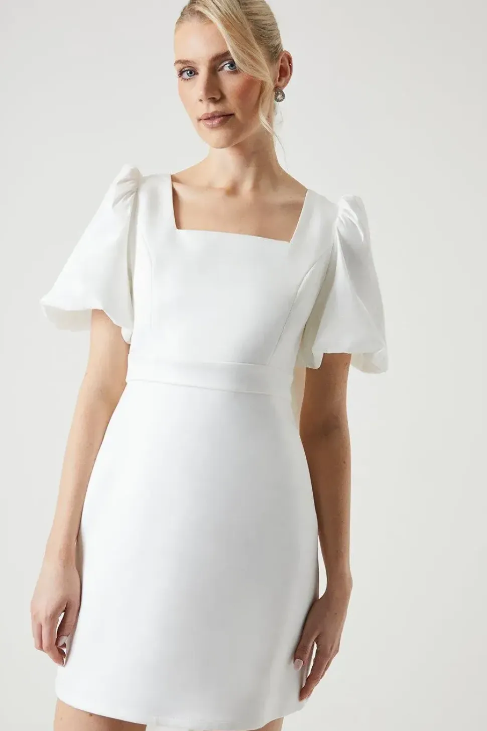 Taffeta Bow Back Puff Sleeve Mini Dress