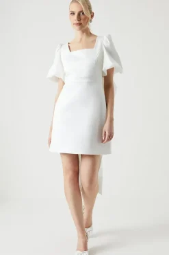 Taffeta Bow Back Puff Sleeve Mini Dress