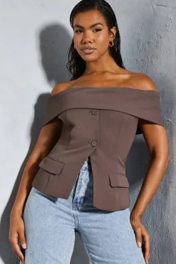 Tailored Bardot Sleeveless Blazer Top