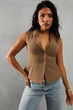 Tailored Collared Cinched Waist Waistcoat