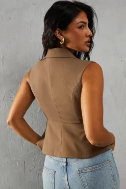 Tailored Collared Cinched Waist Waistcoat