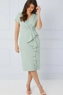 Tailored Crepe Ruffle Pencil Dress