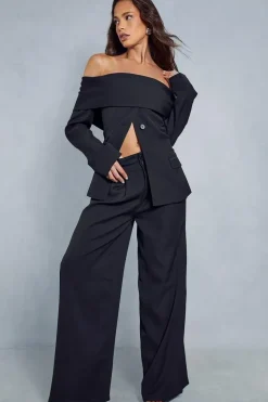 Tailored High Waisted Button Detail Trousers