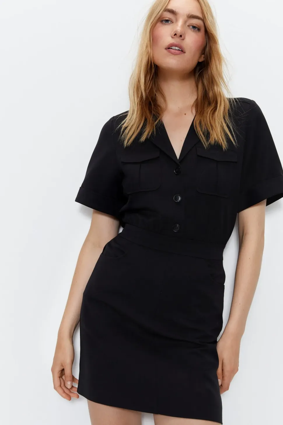 Tailored Utility Detail Mini Shirt Dress