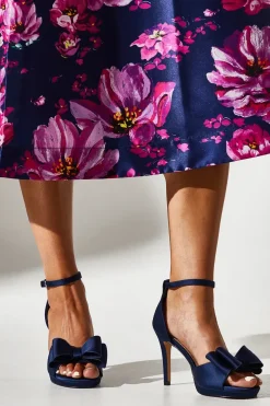 Tala Satin Structured Bow High Heel Platform Sandals