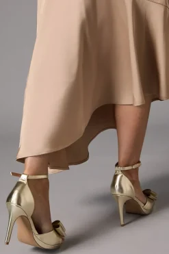 Tala Satin Structured Bow High Heel Platform Sandals