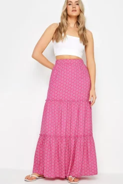 Tall Abstract Floral Print Tiered Maxi Skirt