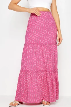 Tall Abstract Floral Print Tiered Maxi Skirt