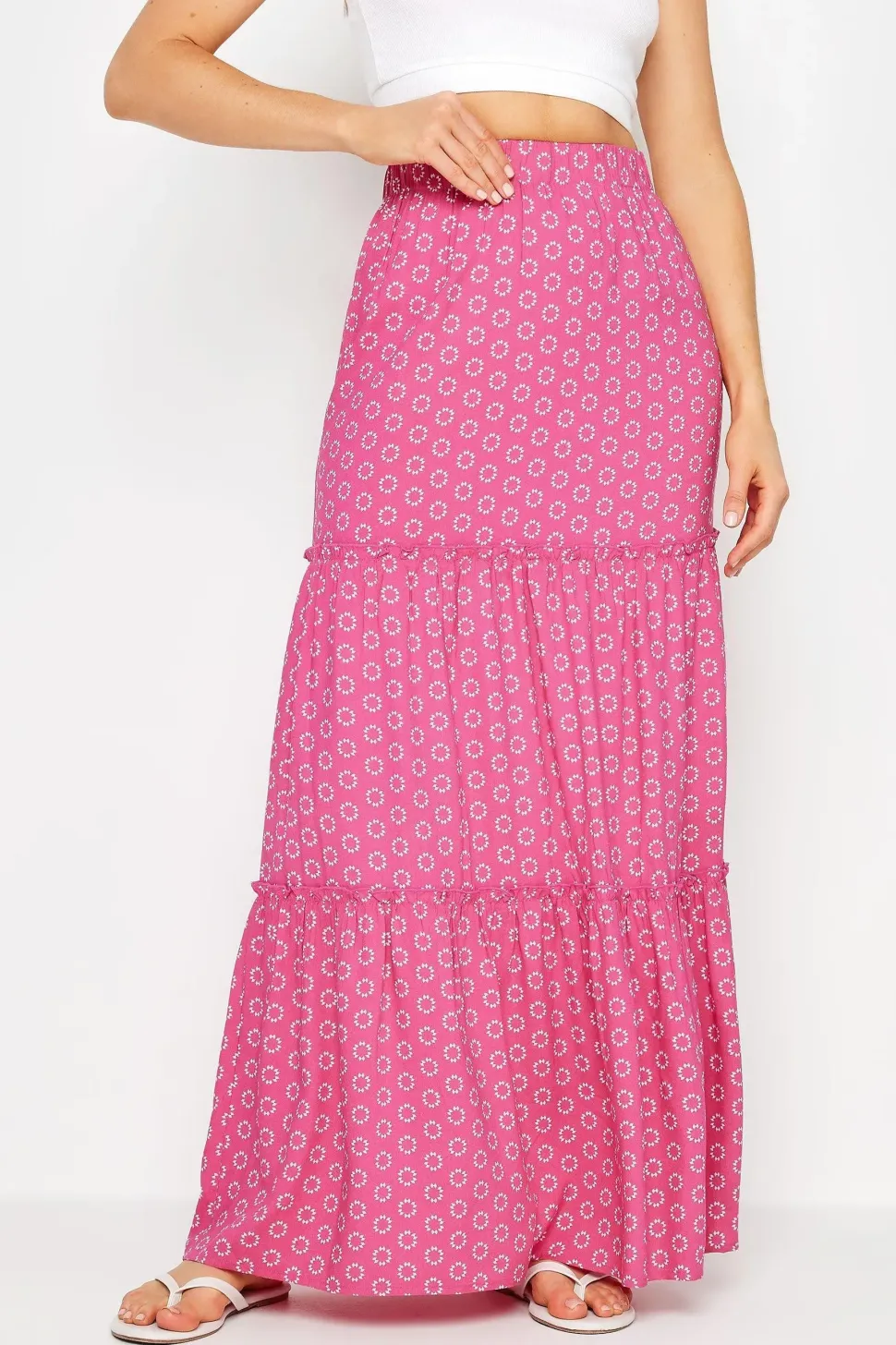 Tall Abstract Floral Print Tiered Maxi Skirt