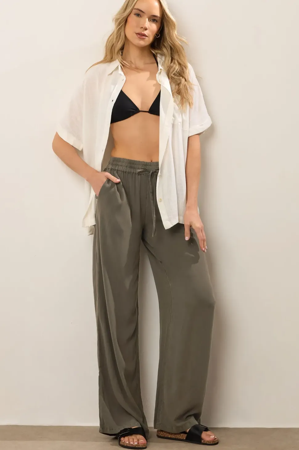 Tall Acid Wash Wide Leg Trousers