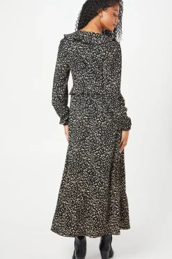 Tall Animal Print Ruffle Front Midi Dress