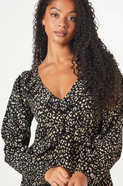 Tall Animal Print Ruffle Front Midi Dress