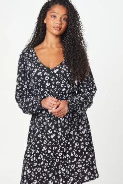 Tall Animal Shirred Waist V Neck Mini Dress