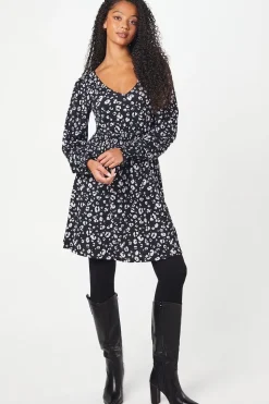 Tall Animal Shirred Waist V Neck Mini Dress