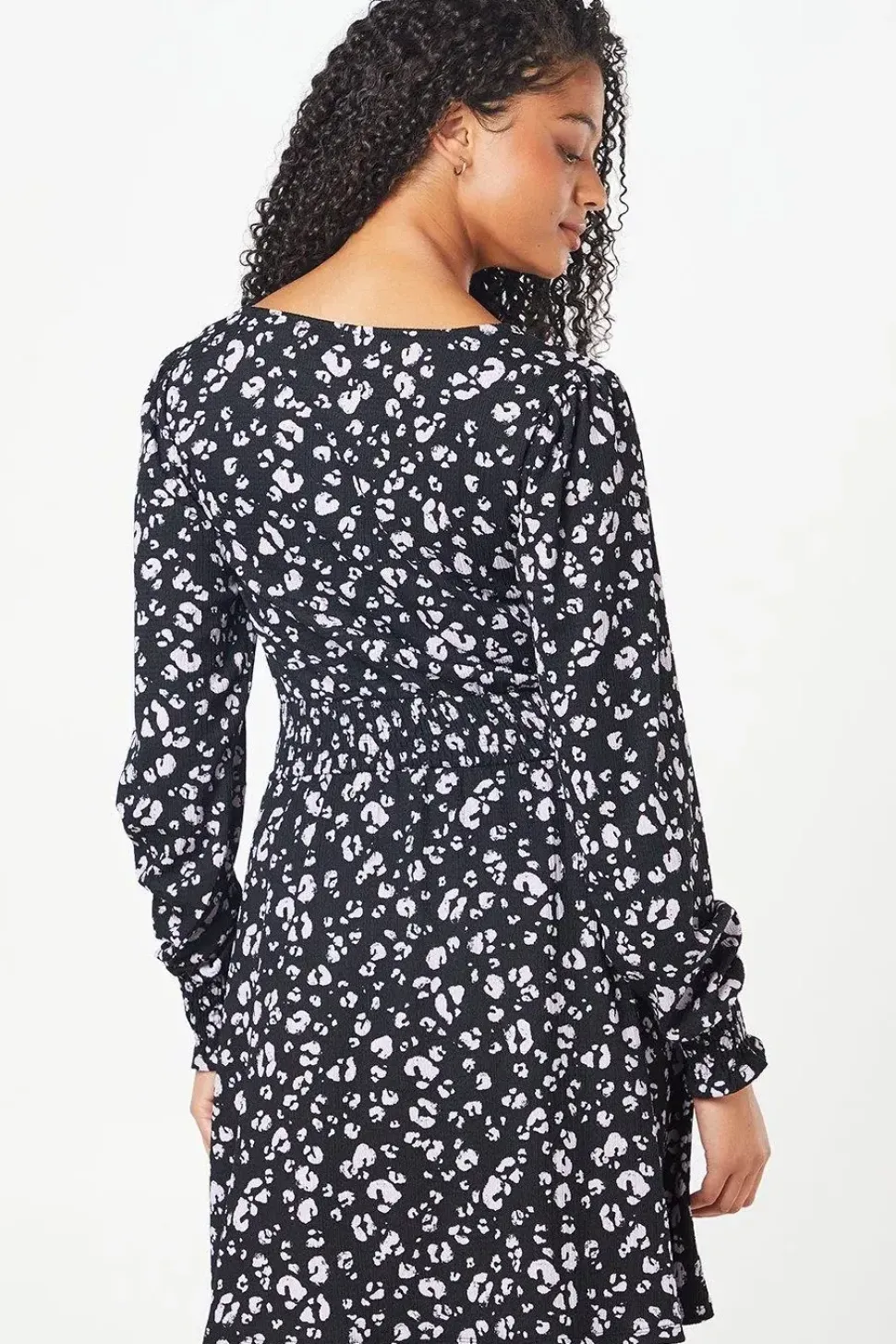 Tall Animal Shirred Waist V Neck Mini Dress