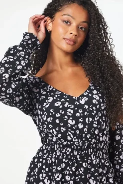 Tall Animal Shirred Waist V Neck Mini Dress