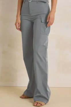 Tall Belted Wide Leg Cargo Trousers