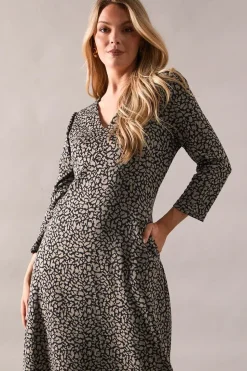 Tall Black Animal Jacquard Ponte Midi Dress 1