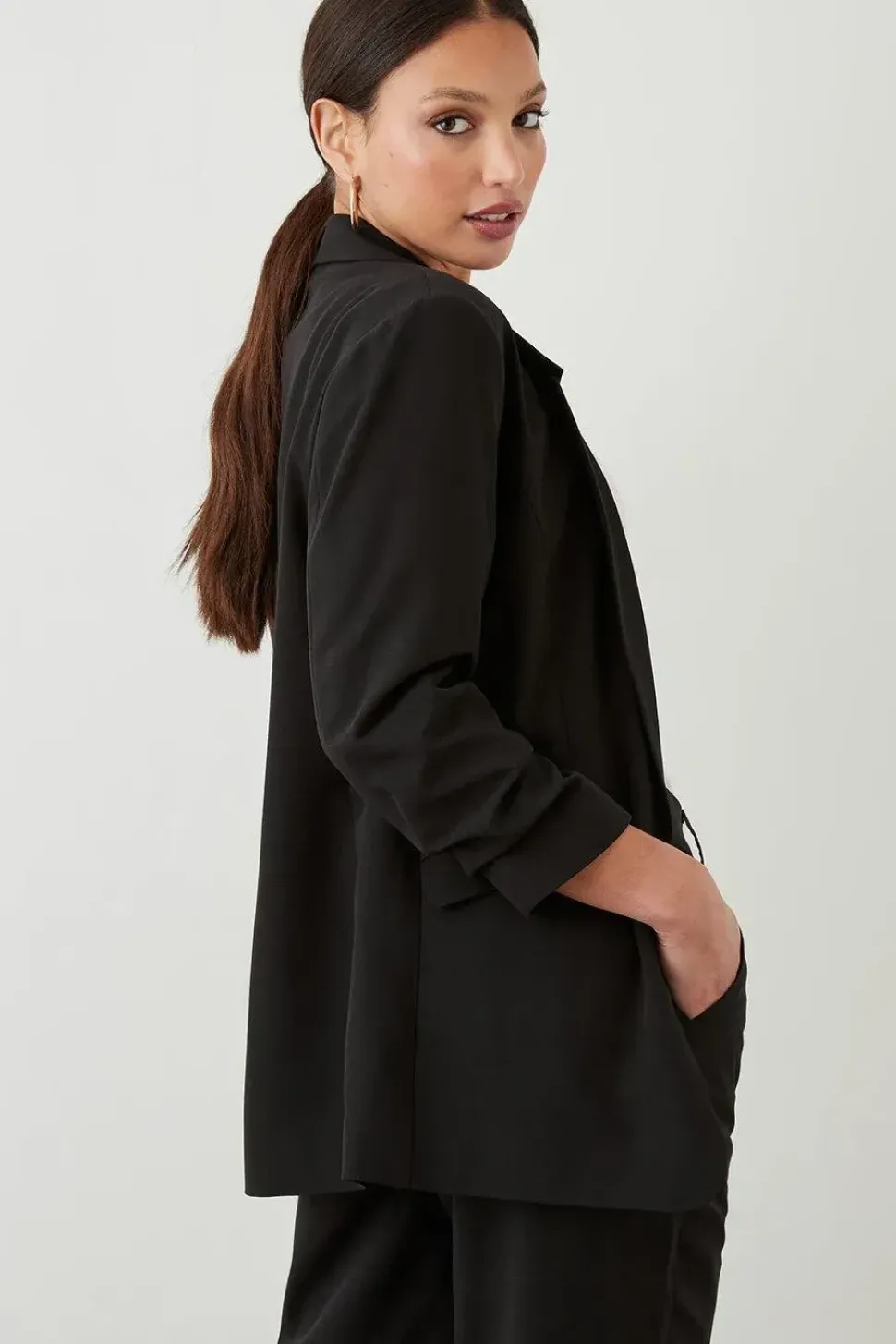 Tall Black Ruched Sleeve Blazer