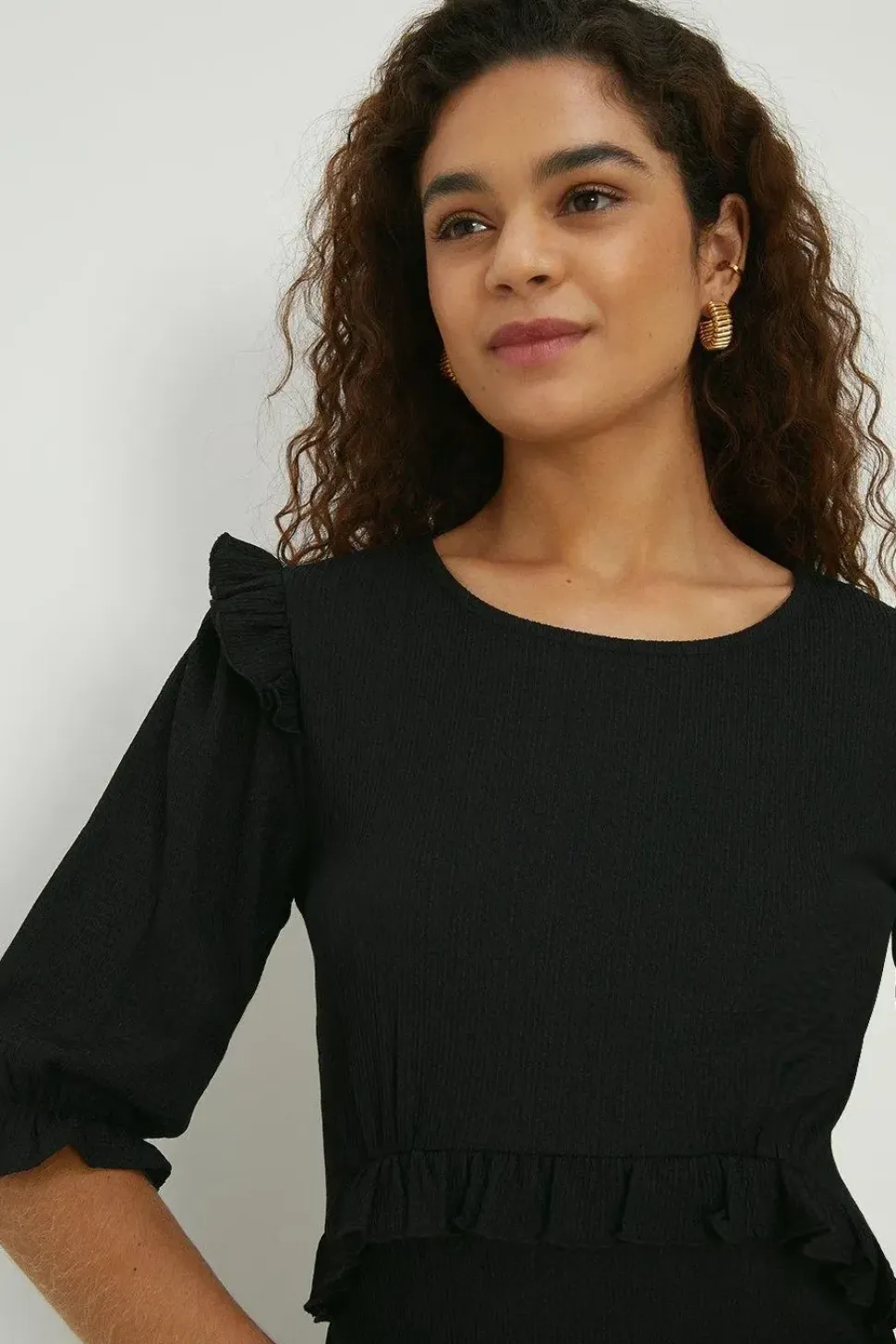 Tall Black Ruffle Shoulder Midi Dress