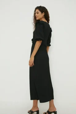 Tall Black Ruffle Shoulder Midi Dress