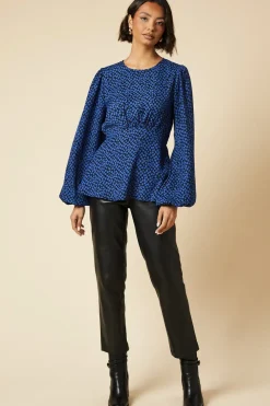 Tall Blue Blurred Spot Floral Tea Blouse