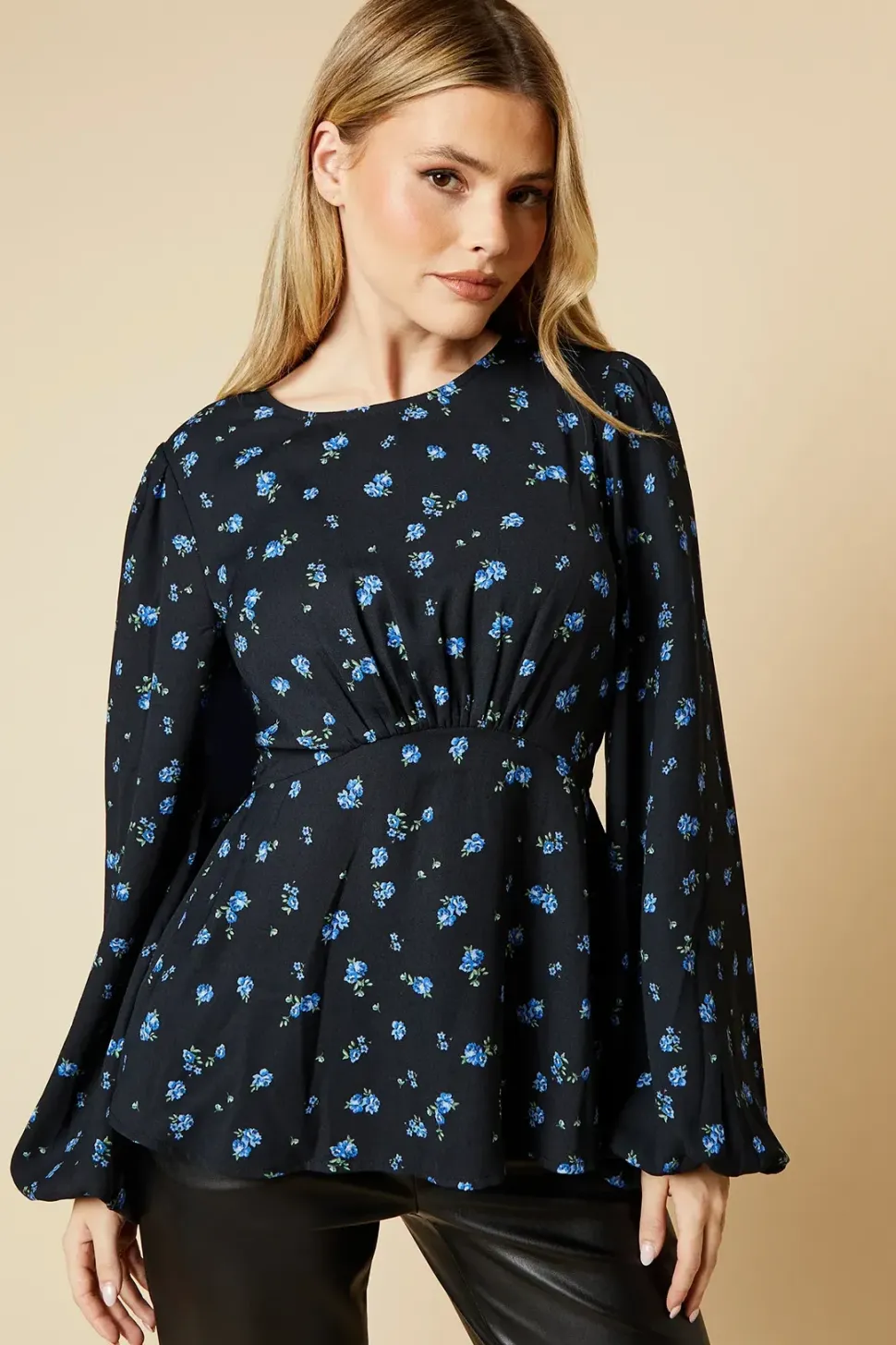 Tall Blue Ditsy Floral Tea Blouse
