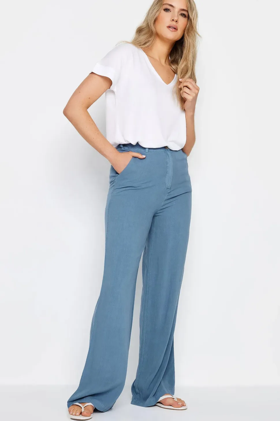 Tall Chambray Wide Leg Trousers