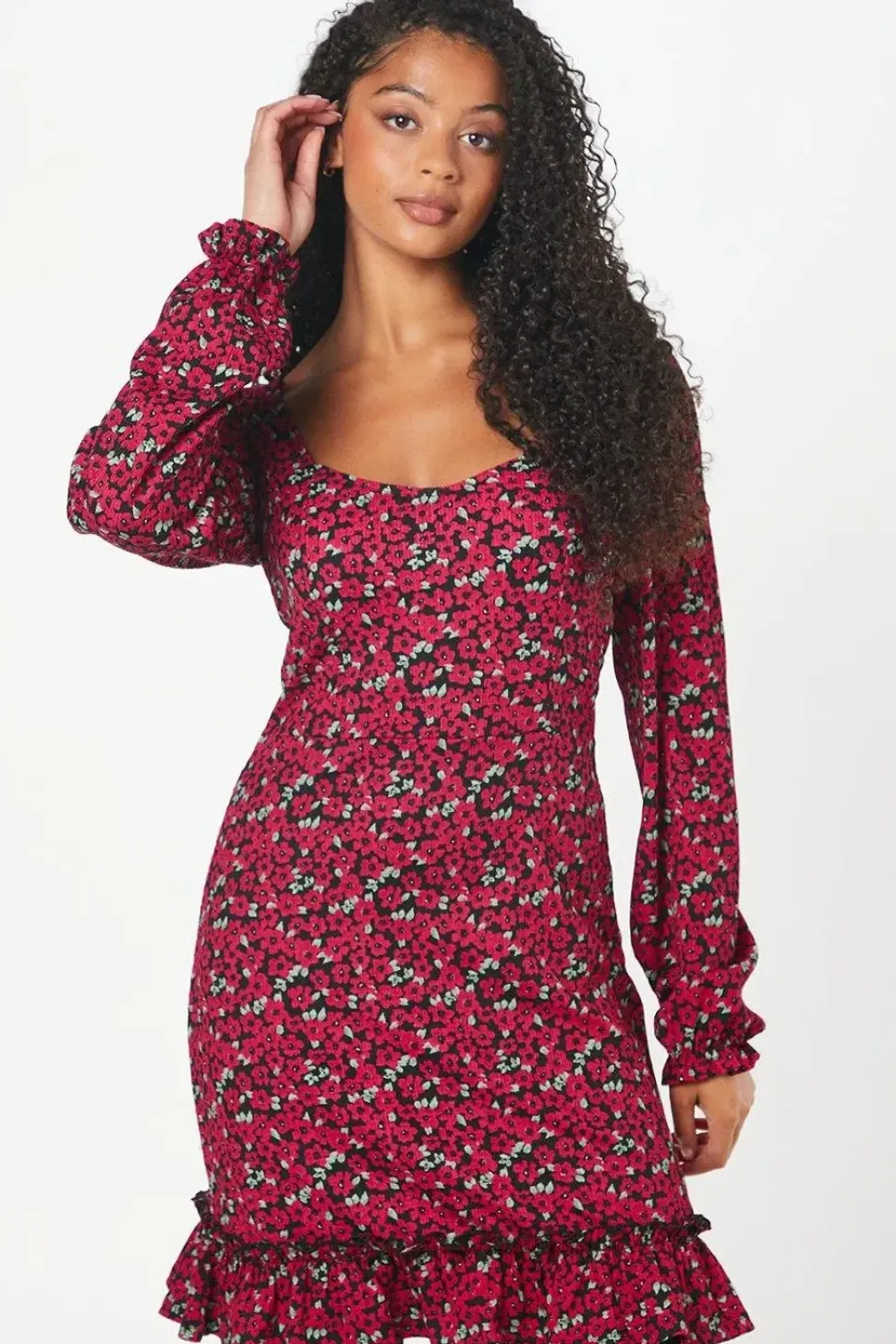 Tall Ditsy Floral Ruffle Hem Mini Dress