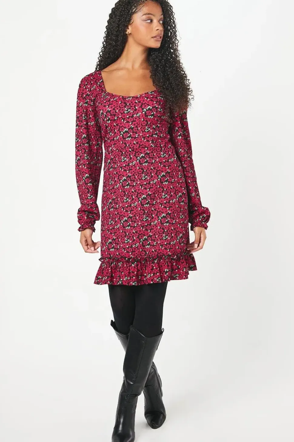 Tall Ditsy Floral Ruffle Hem Mini Dress