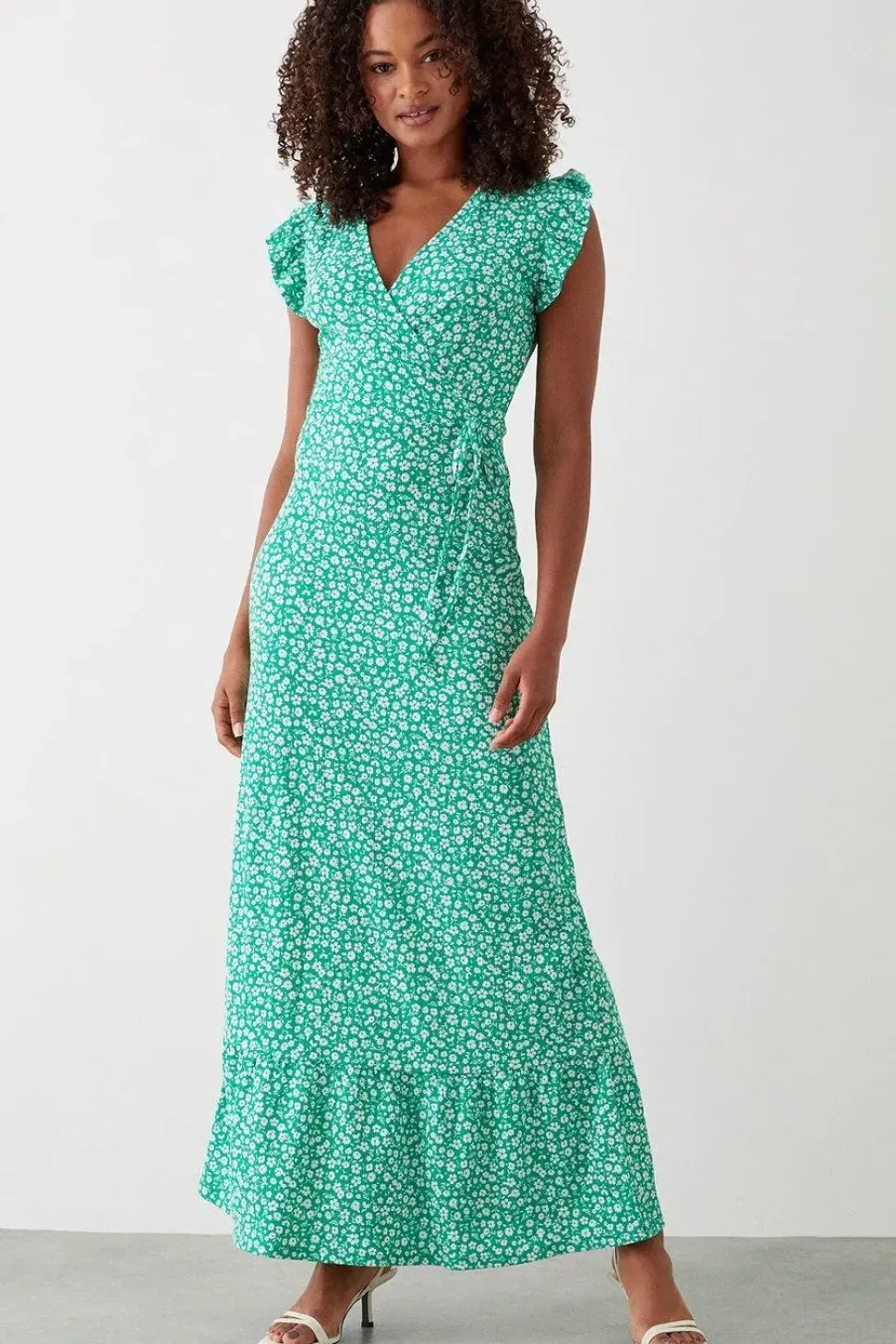 Tall Ditsy Frill Sleeve Tiered Wrap Maxi Dress