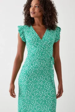 Tall Ditsy Frill Sleeve Tiered Wrap Maxi Dress