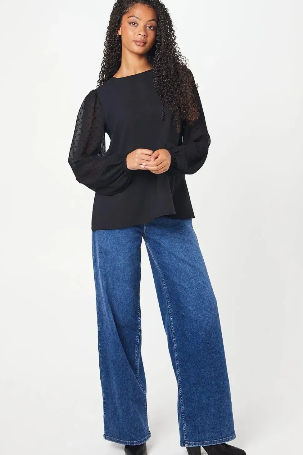 Tall Dobby Contrast Sleeve Blouse