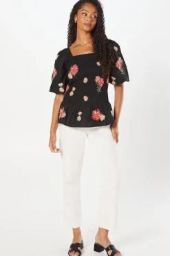 Tall Embroidered Shirred Bodice Blouse
