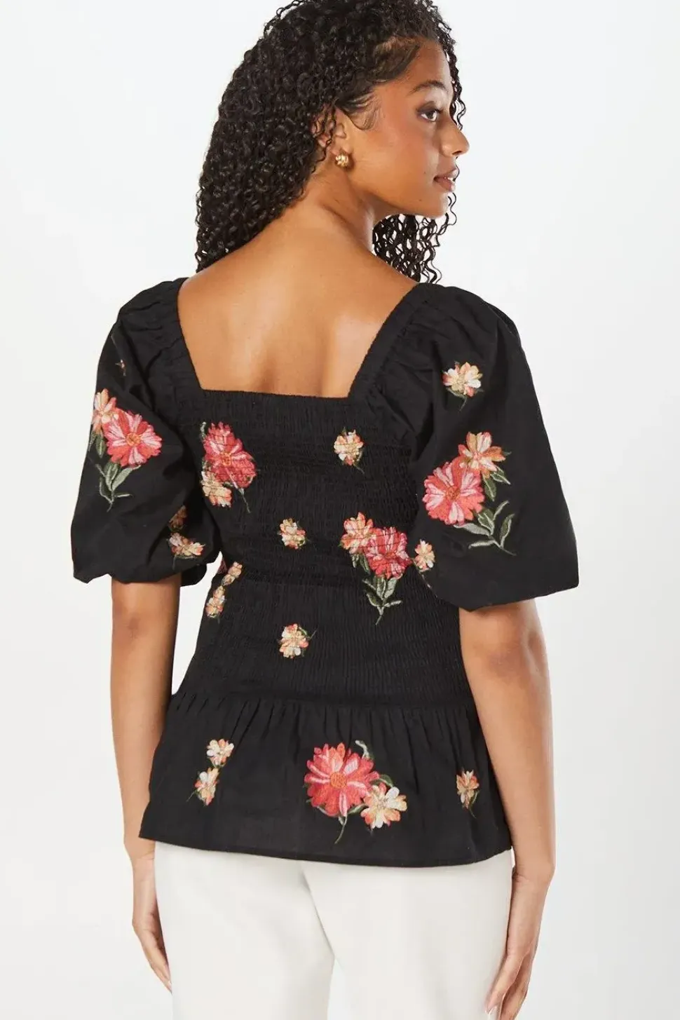 Tall Embroidered Shirred Bodice Blouse