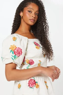 Tall Embroidered Shirred Bodice Blouse