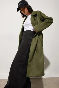 Tall Faux Suede Midi Trench Coat