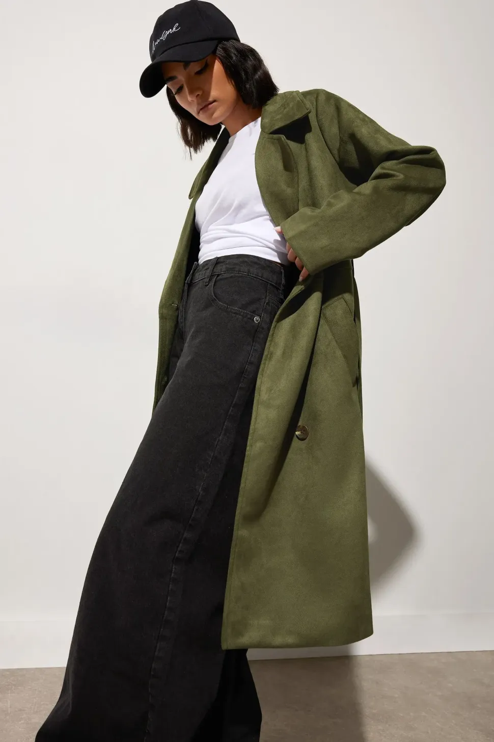 Tall Faux Suede Midi Trench Coat