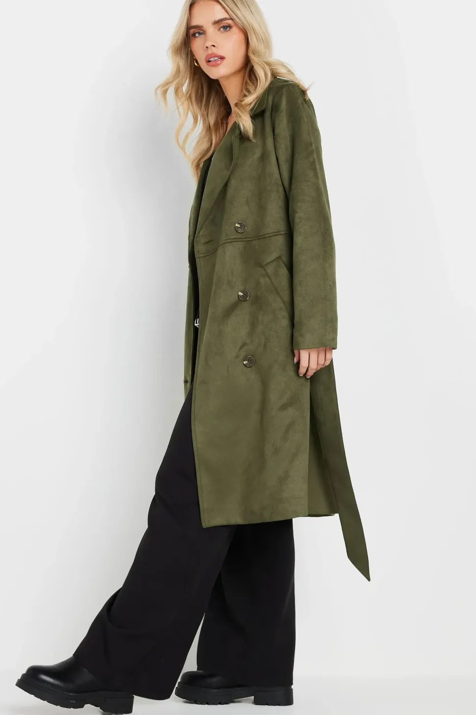 Tall Faux Suede Midi Trench Coat