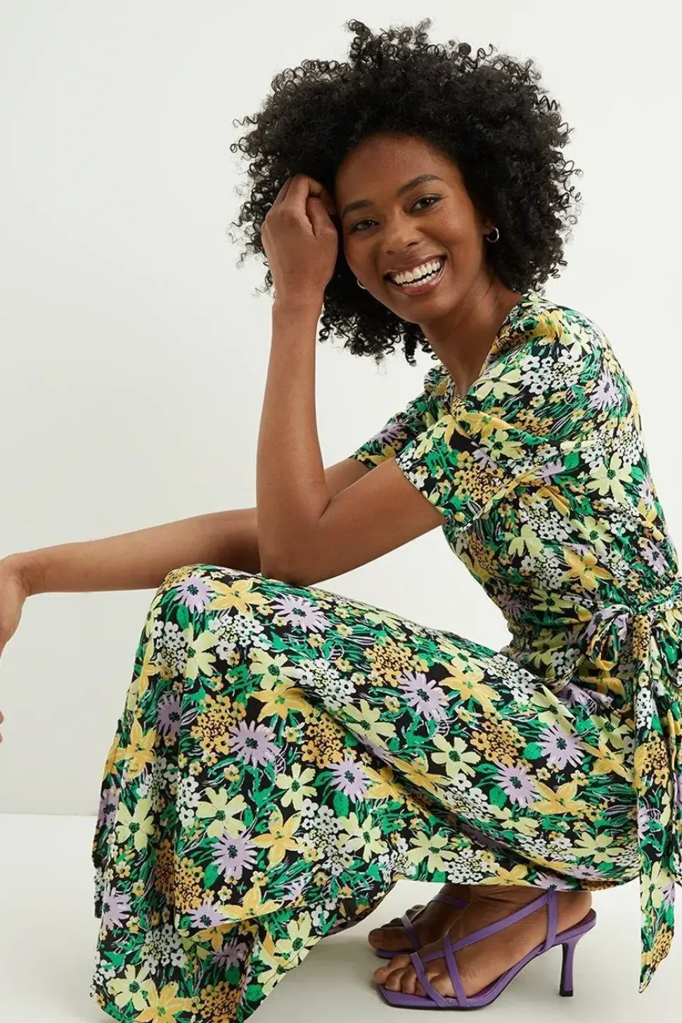 Tall Floral Blouson Sleeve Wrap Dress