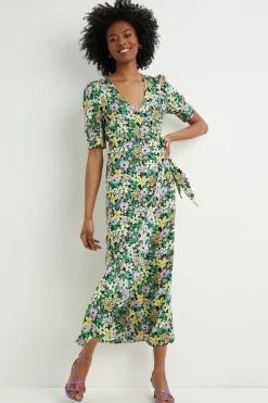 Tall Floral Blouson Sleeve Wrap Dress