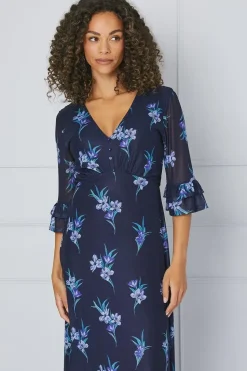 Tall Floral Mesh Ruffle Sleeve Midaxi Dress