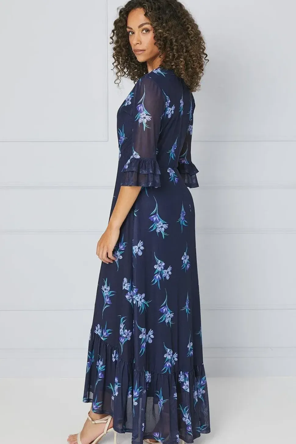 Tall Floral Mesh Ruffle Sleeve Midaxi Dress